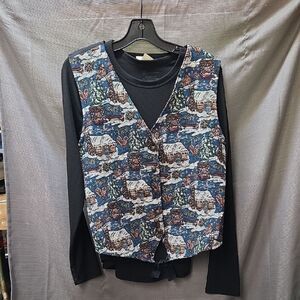 Tapestry Vest Womens  Large  Winter Cottage Grandmothers House Christmas Adult L